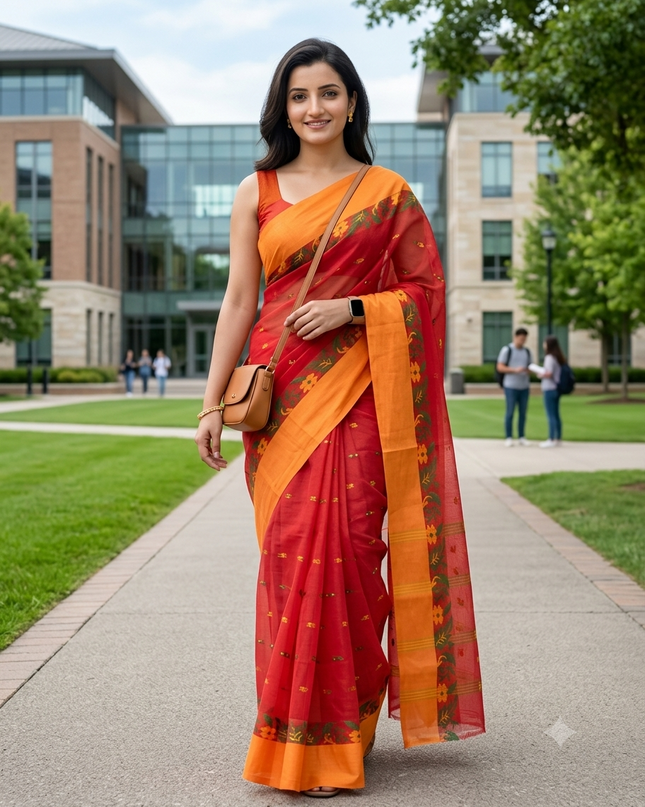 Women's Tant cotton saree for woman gadwal linen bandhani party, wear handloom sarees for women bengali sambalpuri silk cotton sarees for women latest, Patralika design