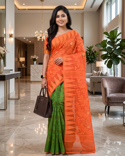 Geometric Woven Design Pure Cotton Taant Saree
