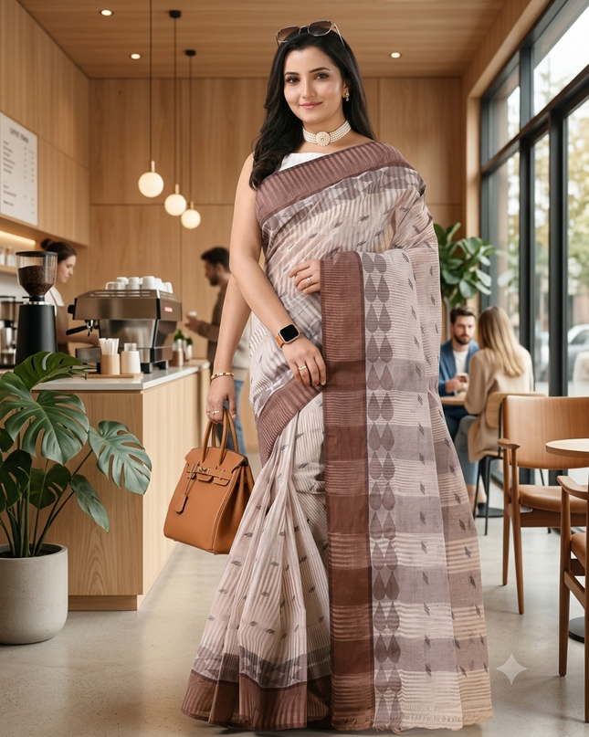 Women's Tant cotton saree for woman silk cotton sarees party, wear handloom sarees for women trending bengal cotton fancy cotton sarees for women latest, Pearl design
