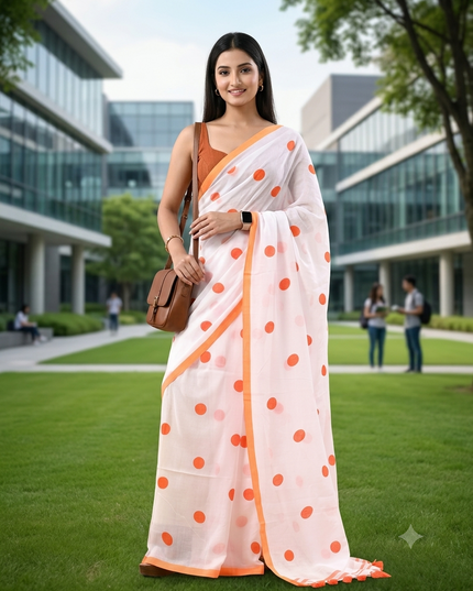 Women cotton silk tant handloom saree mysore party wear sarees latest design wedding handloom  sarees for women latest (Orange)