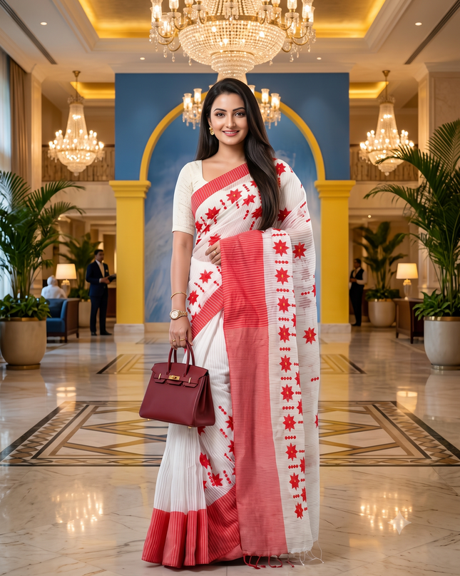 Women Floral Embroidered Pure Cotton Khadi Saree