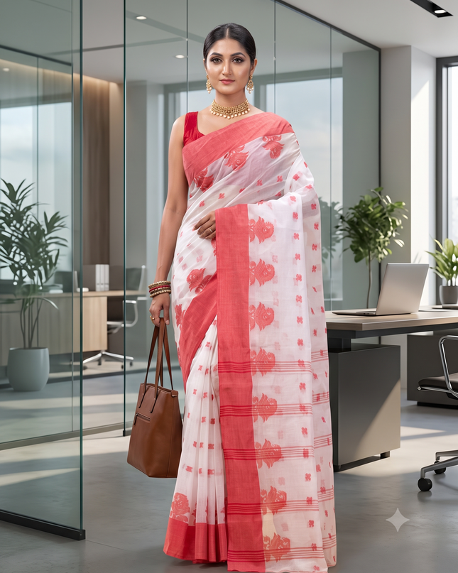 Floral Pure Cotton Taant Saree