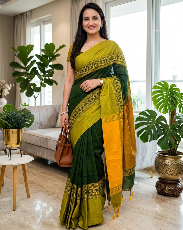 Diamond Handloom Very Soft Pure Cotton Saree For Festival and Puja New Collection Trending Saree