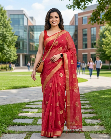 Cotton Silk Party Wear Saree Trendy Design Gulnaz Georgette Chiffon Cotton Saree (Pink)