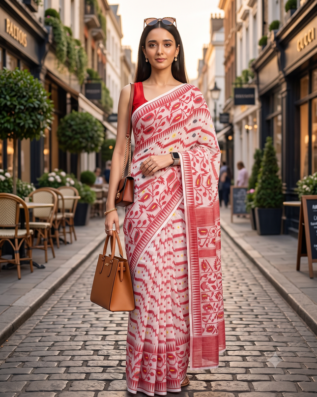 Woven Design Pure Cotton Jamdani Saree