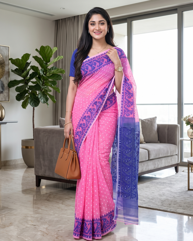 Women’s Dhakai Jamdani Saree – Hajar Buti Design