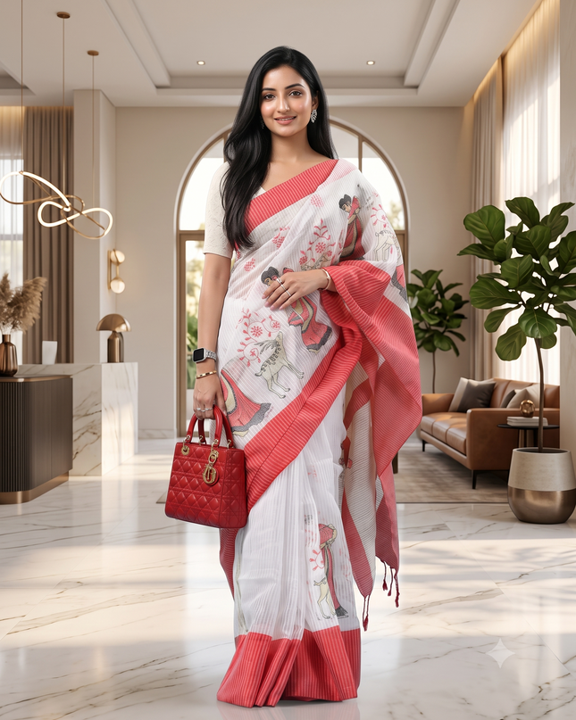 Ethnic Motifs Embroidered Pure Cotton Khadi Saree