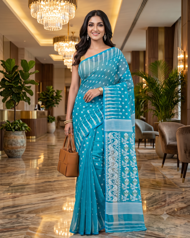 Jamdani sarees for women cotton saree for woman handloom cotton sarees party, wear sari banarasi chiffon georgette silk saree Queen of Diamond designer jamdani cotton saree