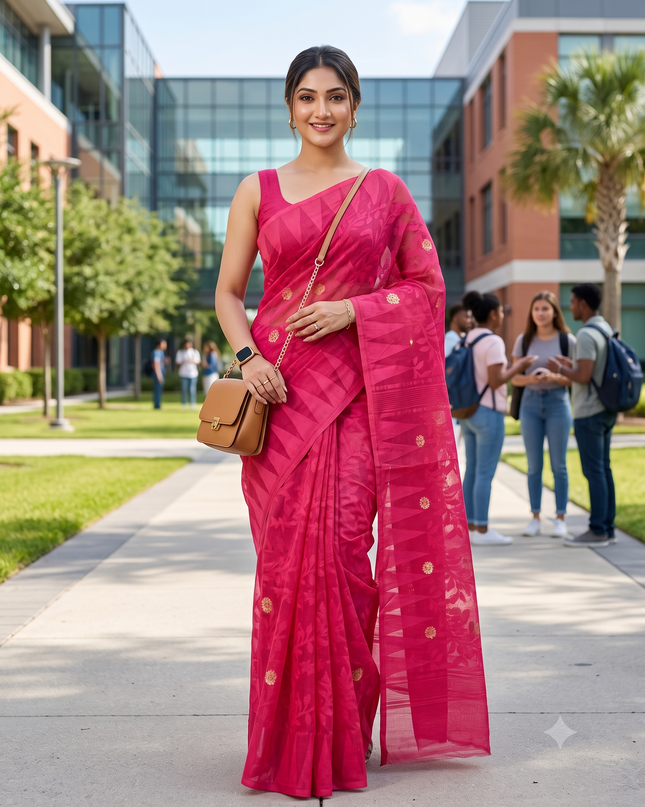 Woven Design Pure Cotton Taant Saree - Sarees for Women