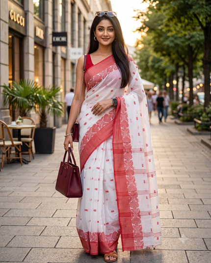 Elegant Woven Design Taant Saree with Unstitched Blouse Piece