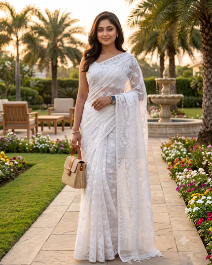Exquisite Woven Design Pure Cotton Jamdani Saree for Women