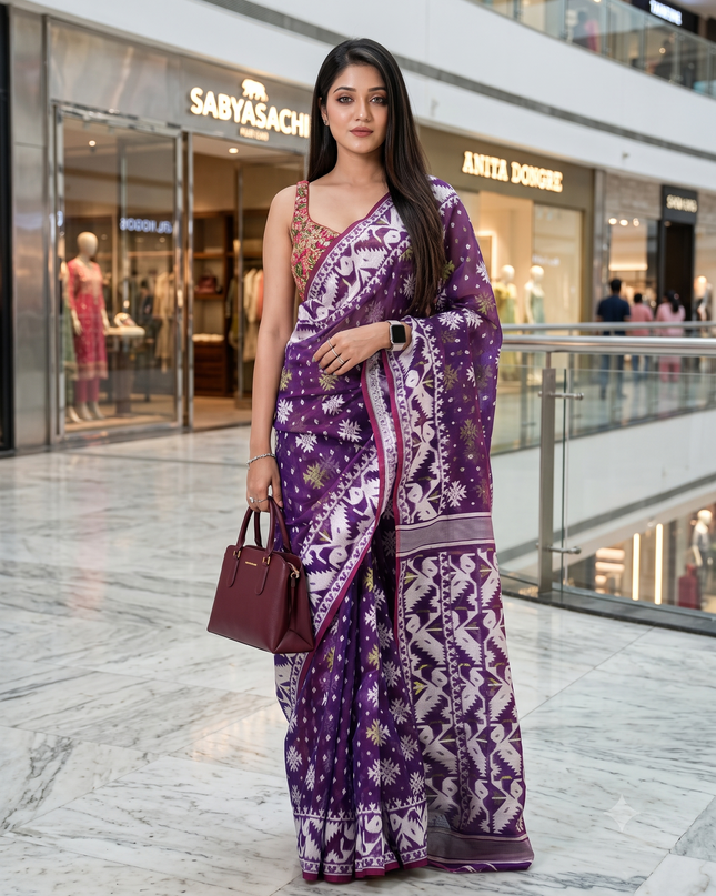 Woven Design Silk Cotton Jamdani Saree