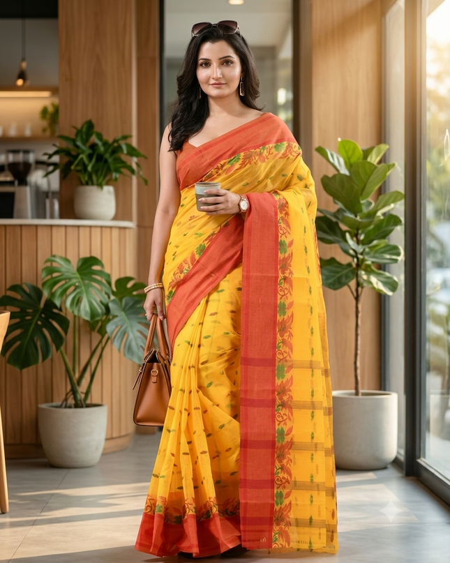 Women's Tant cotton saree for woman gadwal linen bandhani party, wear handloom sarees for women bengali sambalpuri silk cotton sarees for women latest, Patralika design