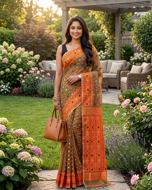 Hirokduti Resham Dhakai jamdani Bengal Pure Cotton Handloom Saree without Blouse Piece