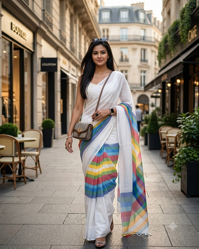 dB DESH BIDESH Women`s Cotton Sarees For Woman Latest, CandyPop Design Soft Mul Cotton office Wear Sarees For Women With Blouse Piece