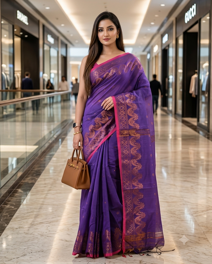 Cotton Silk Handloom lavender colour Saree