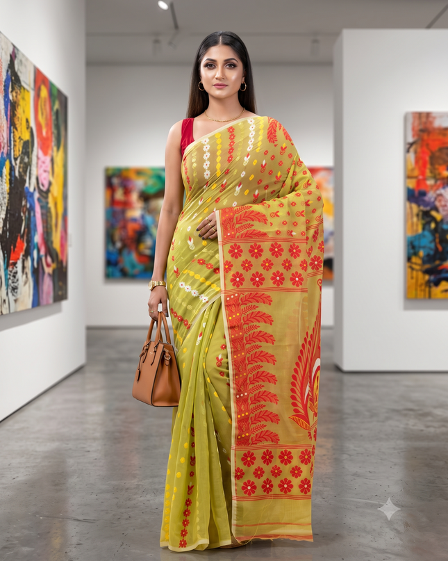 Women's Ethnic Motifs Embroidered Pure Cotton Saree
