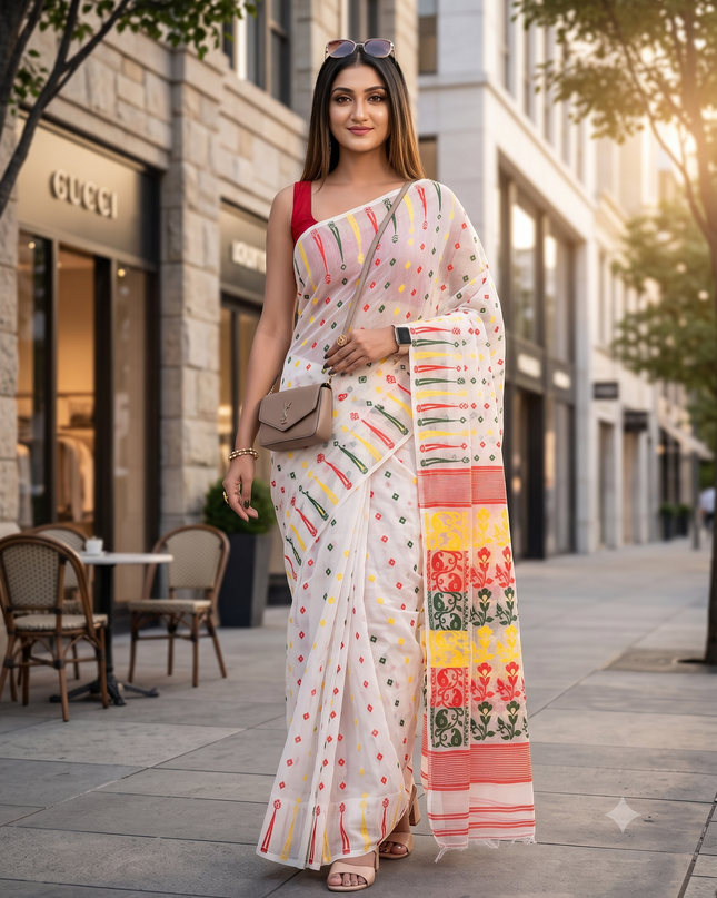 Jamdani sarees for women cotton saree for woman handloom cotton sarees party, wear sari banarasi chiffon georgette silk saree Queen of Diamond designer jamdani cotton saree