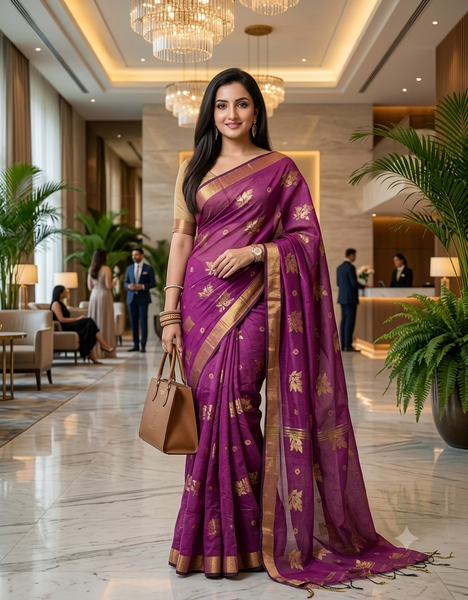 Cotton Silk Party Wear Saree Trendy Design Gulnaz Georgette Chiffon Cotton Saree (Purple)