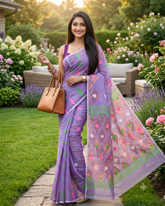 Floral Woven Design Zari Jamdani Saree for Women