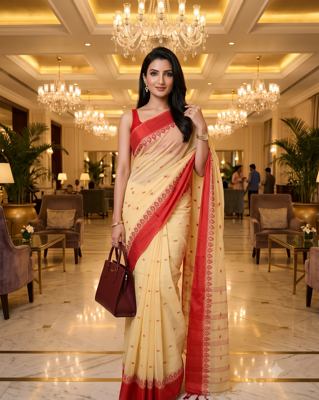 Ethnic Motifs Pure Cotton Taant Saree for Women