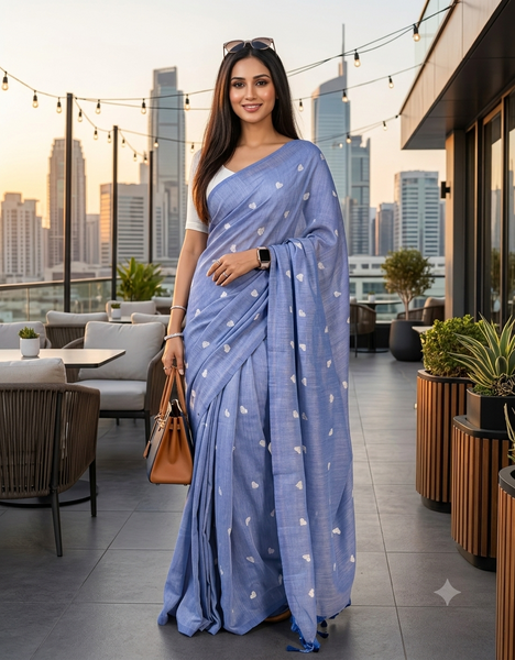 dB DESH BIDESH Women`s Cotton Sarees For Women Office Wear HeartBeat Embroidery Saree Design Soft Cotton Silk Saree With Blouse Piece (Blue)