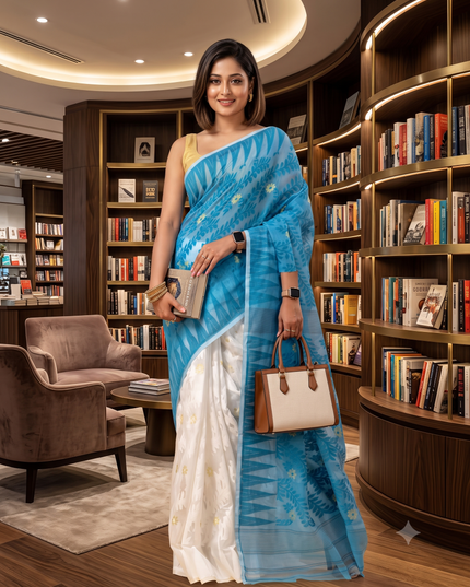 Tamarind Leaf Resham Dhakai Jamdani Pure Cotton Handloom Saree Design without Blouse Piece