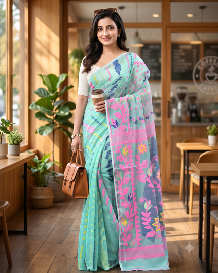 Exquisite Floral Woven Design Jamdani Saree for Women - Traditional Indian Attire