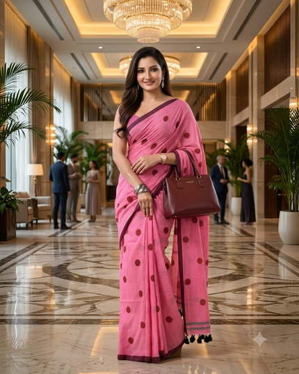 Women cotton handloom mulmul cotton sarees mul cotton sarees for women latest, Nazakat design batik print bandhani malmal linen office daily, party, wear sarees for women (Rose)