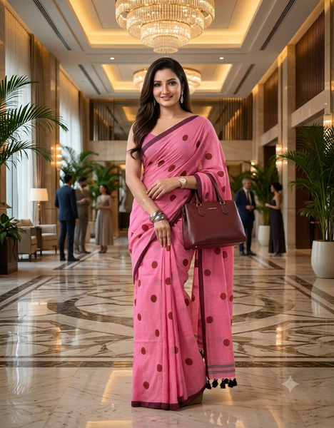 Women cotton handloom mulmul cotton sarees mul cotton sarees for women latest, Nazakat design batik print bandhani malmal linen office daily, party, wear sarees for women (Rose)