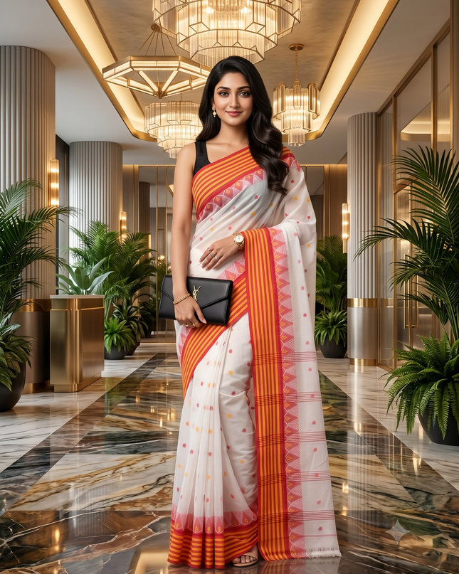 Women's Elegant Floral Pure Cotton Taant Saree
