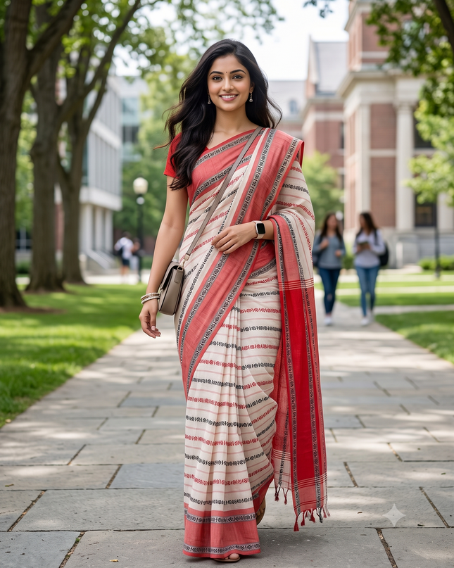 Woven Design Pure Cotton Traditional Taant Saree