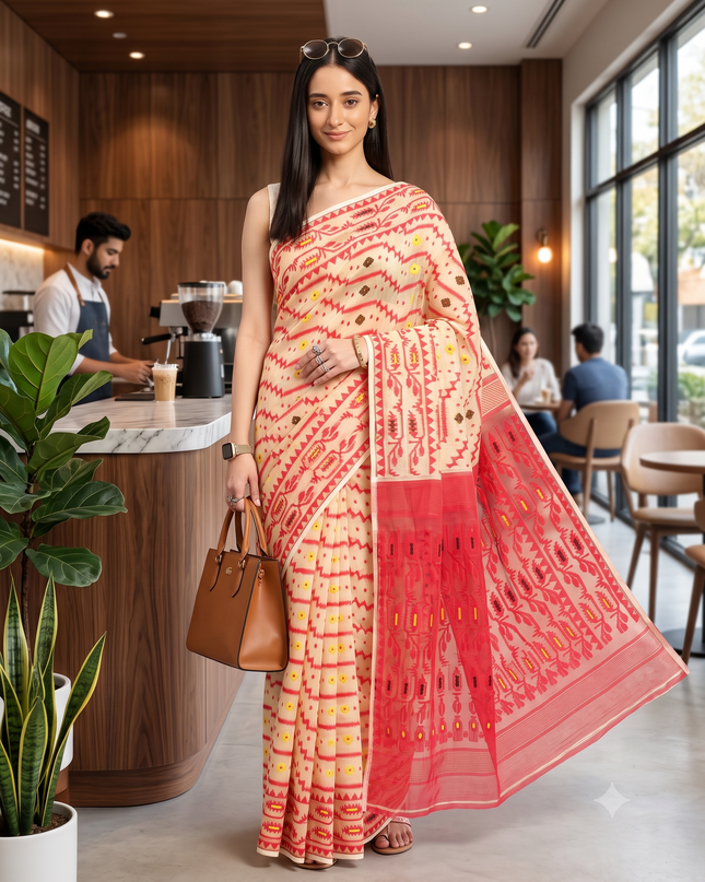 Woven Design Pure Cotton Jamdani Saree