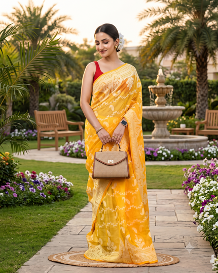 Exquisite Yellow Jamdani Saree with Woven Zari Design, Cotton Blend