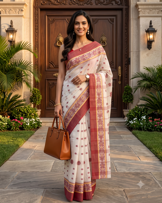 Woven Design Pure Cotton Taant Saree for Women