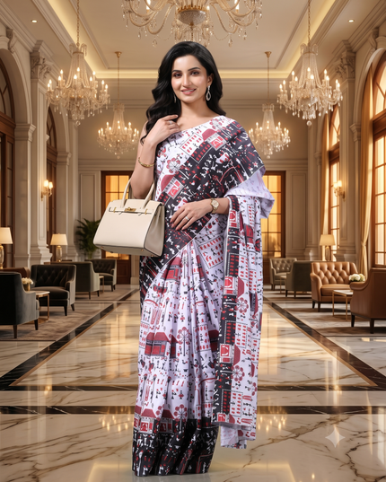 Women’s kalamkari silk sarees Fancy satin sarees for women party, wear georgette Pure latest, Printed kalamkari sarees Design Soft Trendy party, wear Silk Sarees for women (White Black)