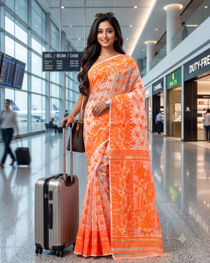 Elegant Handcrafted Floral Woven Pure Cotton Jamdani Saree