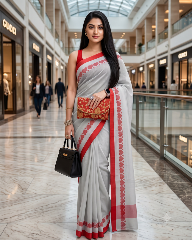 Cotton Woven Heart Design Taant Saree