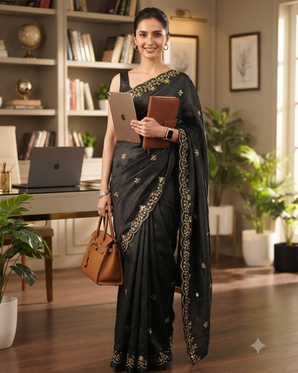 dB DESH BIDESH Women's Satin Silk Embroidery Work Saree with Designer Border for Festive and Traditional Ethnic Drape Saree Party, Wear Soft Silk Butterfly Shokhi Design Sarees