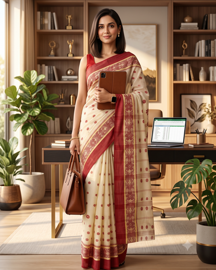 Phulkoli Woven Design Pure Cotton Bengal Taant Saree