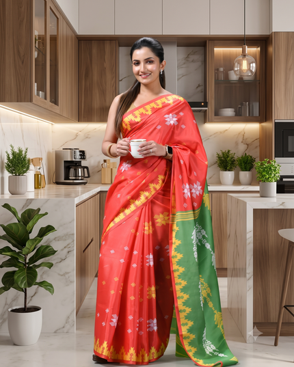 Women`s silk sarees party, wear latest, Tanvika design georgette chiffon Crepe cotton saree for farewell wedding New sari printed fancy printed silk sarees for women (Red Light Green)