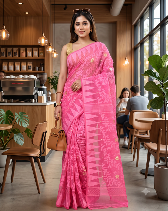Geometric Woven Design Pure Cotton Taant Saree