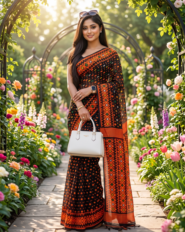 Hirokduti Resham Dhakai jamdani Bengal Pure Cotton Handloom Saree without Blouse Piece