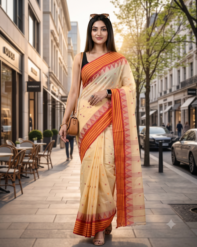 Ethnic Motifs Pure Cotton Taant Saree for Women