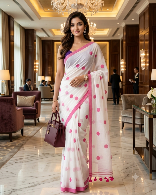Women cotton silk tant handloom saree mysore party wear sarees latest design wedding handloom  sarees for women latest (Pink)