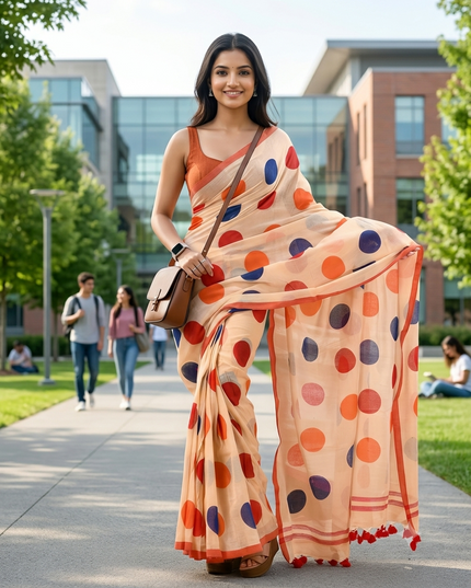 Women cotton handloom mulmul cotton sarees mul cotton sarees for women latest, Mohini design batik print bandhani malmal linen office daily, party, wear sarees for women (Off White Red)