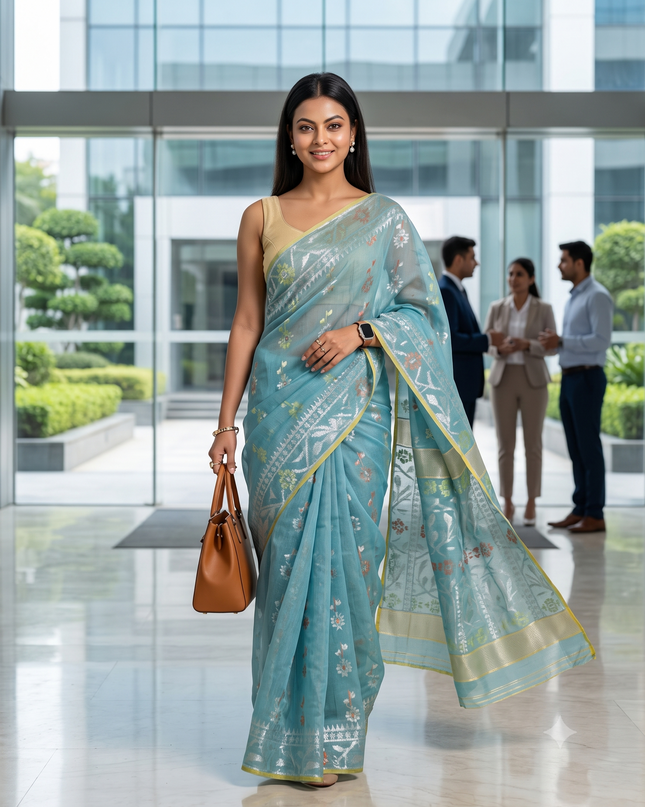 dB DESH BIDESH Women's Soft Cotton Silk Jamdani Sarees For Women for Party, Wear Linen Silk Saree Zarikatha Design Cotton saree for woman Without Blouse piece (Firoza)