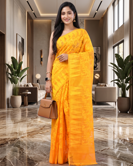 Floral Woven Design Pure Cotton Jamdani Saree