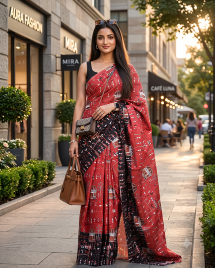 Kalamkari Silk Red And Black Women Saree