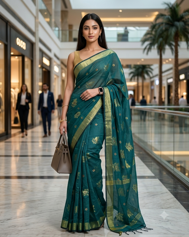 Cotton Silk Party Wear Saree Trendy Design Gulnaz Georgette Chiffon Cotton Saree (Tute)